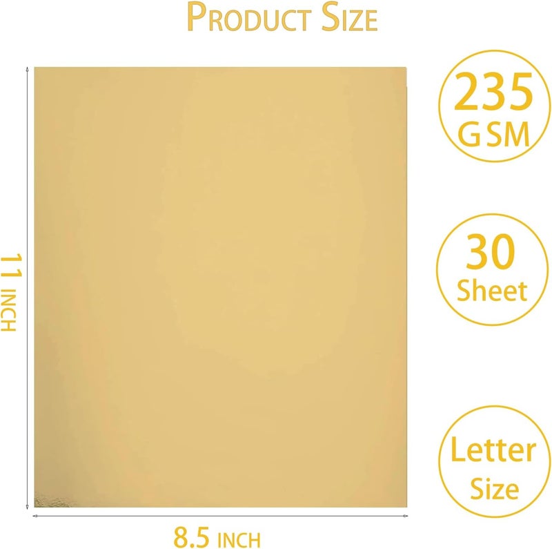 WEKOOSE Metallic Gold Foil Paper Cardstock 30 Sheets Golden Card Stock Board for Scrapbook Decor Crafts Wedding Invitations & Poster, 235GSM Thick Reflective Cardboard - Image 2